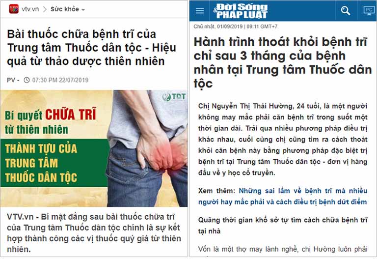 Một số bài báo về chất lượng chữa bệnh trĩ tại Trung tâm Thuốc dân tộc