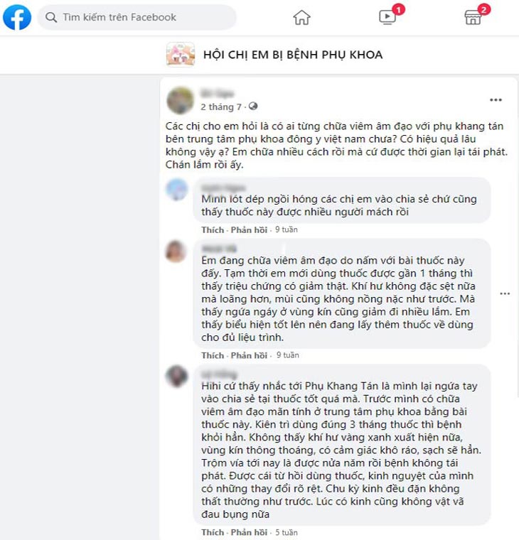 Chị em chia sẻ về Phụ Khang Tán trong nhiều hội nhóm trên Facebook