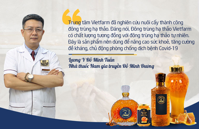Lương y Đỗ Minh Tuấn – Giám đốc chuyên môn Nhà thuốc nam gia truyền Đỗ Minh Đường khuyên mọi người sử dụng đông trùng hạ thảo Vietfarm