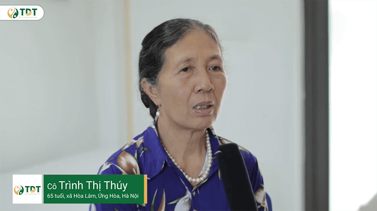 Trình Thị Thúy (65 tuổi, thôn Đống Long, xã Hòa Lâm, huyện Ứng Hòa, Hà Nội)