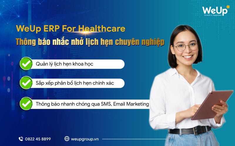Thông báo nhắc nhở lịch hẹn chuyên nghiệp trên phần mềm WeUp ERP For Healthcare