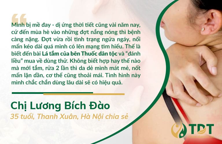 Chia sẻ của chị Lương Bích Đào về hiệu quả của lá tắm mề đay