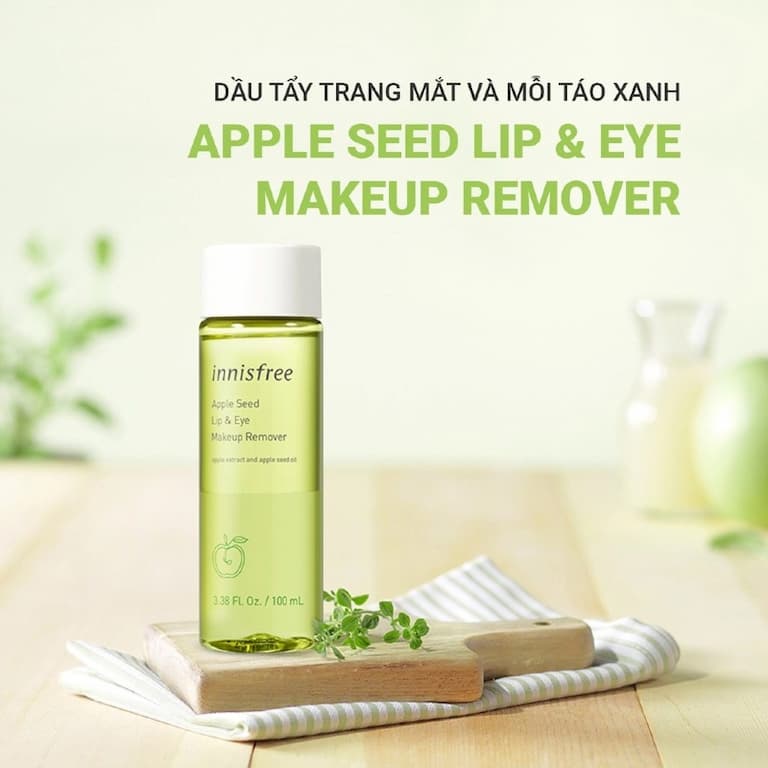 Dầu tẩy trang Innisfree Apple Seed Lip & Eye Makeup Remover lành tính và cấp ẩm hiệu quả 